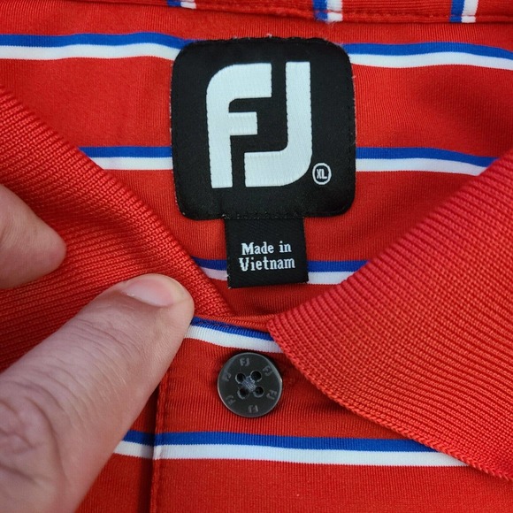 FootJoy Polo Shirt Mens XL Red Striped Striped Embroidered Collared Athletic - Picture 3 of 11